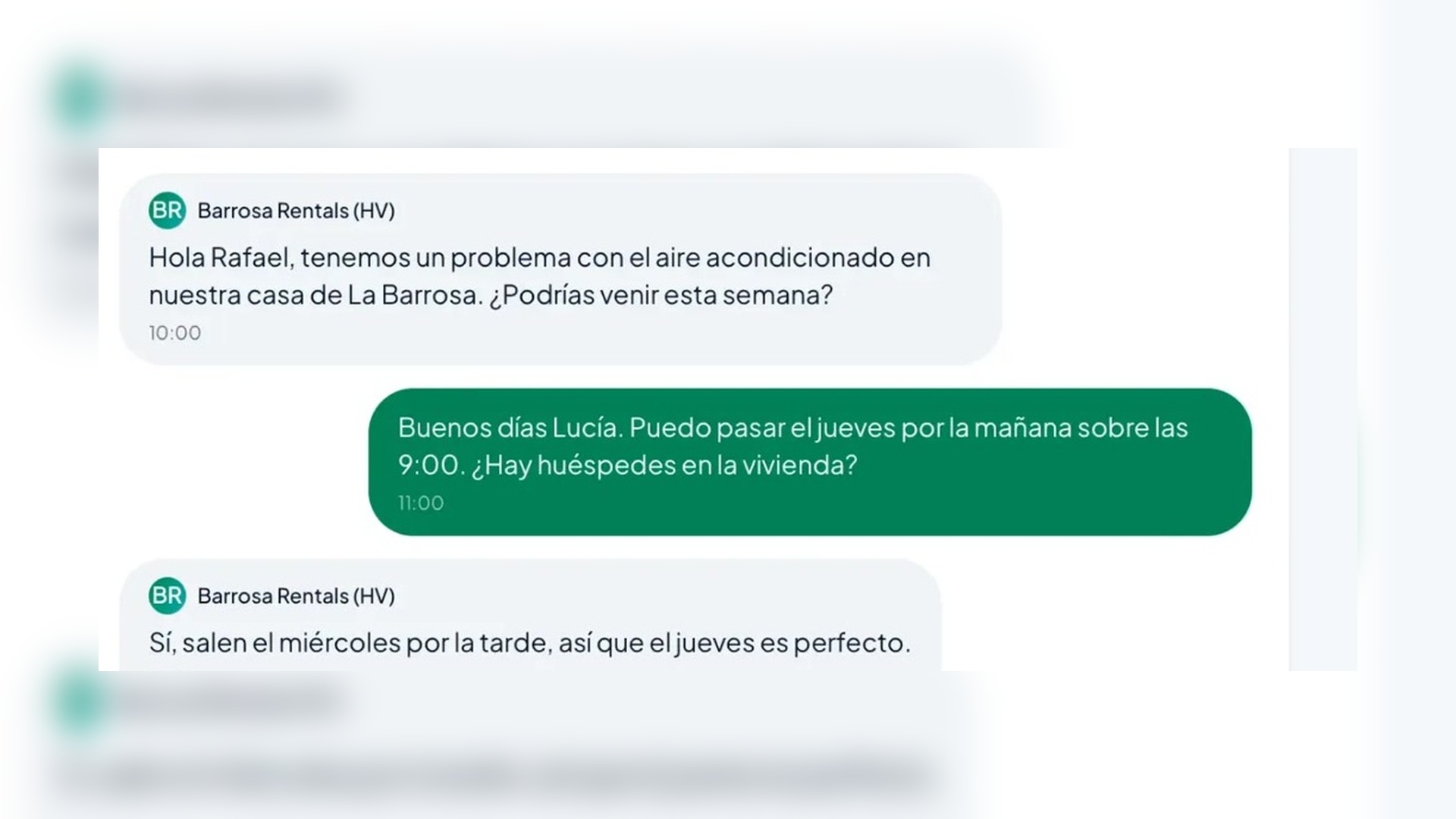 Conversación traducida entre un profesional y un cliente