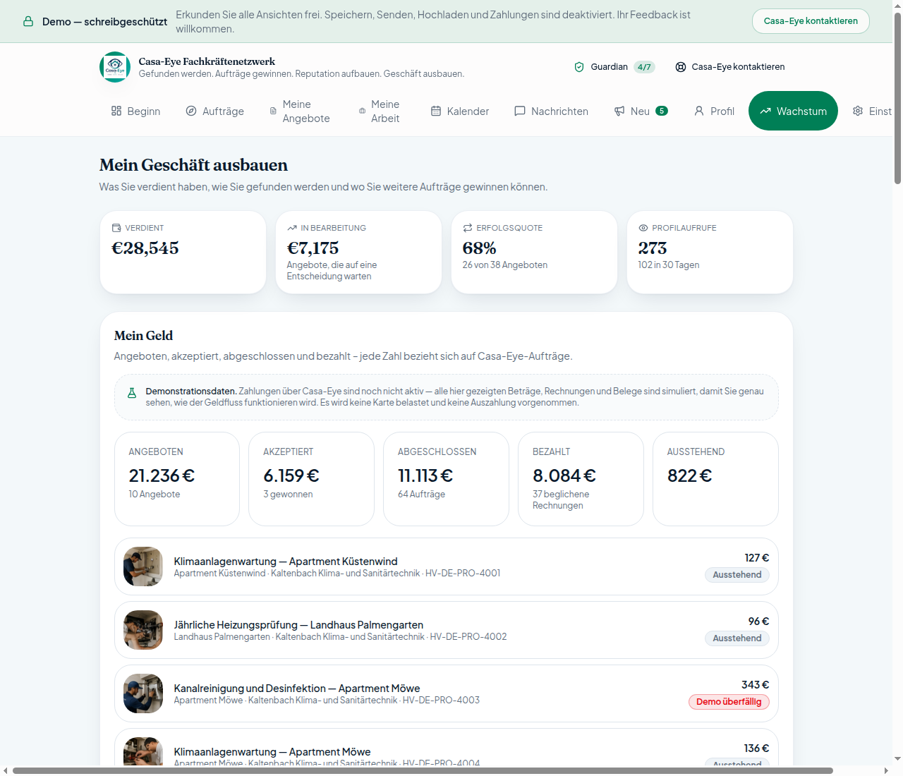 Wachstumsansicht mit Reputation aus erledigter Arbeit