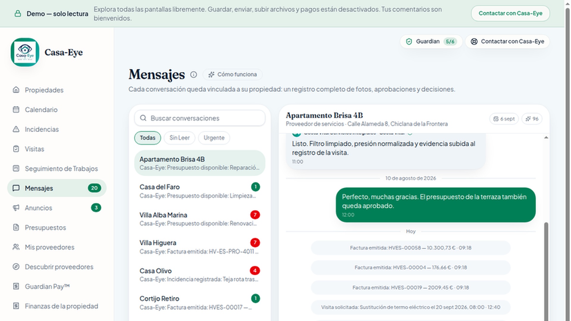 Conversación traducida entre una propietaria y el equipo local