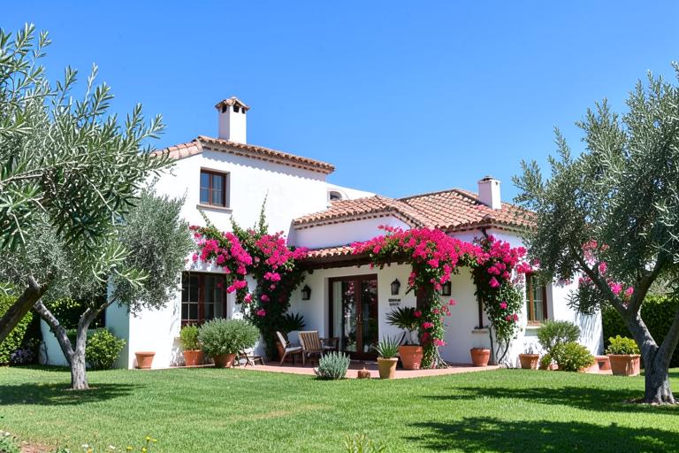 Eine gepflegte andalusische Villa mit Olivenbäumen